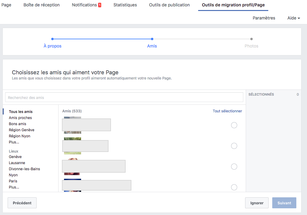 Migrer profil page Facebook 2