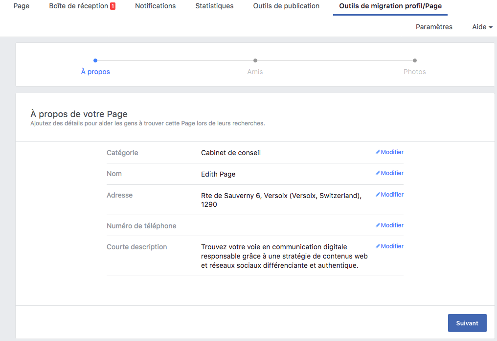 Migrer profil page Facebook 3